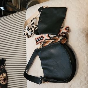 BRAND NEW AHDORNED Large Faux Leather Crossbody with 3 Straps and Travel Bag